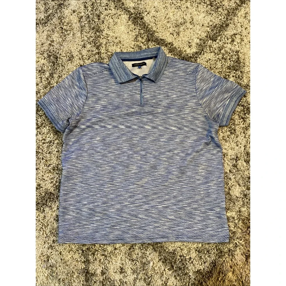 Vince Camuto Mens Blue Space Dye‎ Knit Quarter Zip Polo Shirt XL Short Sleeve